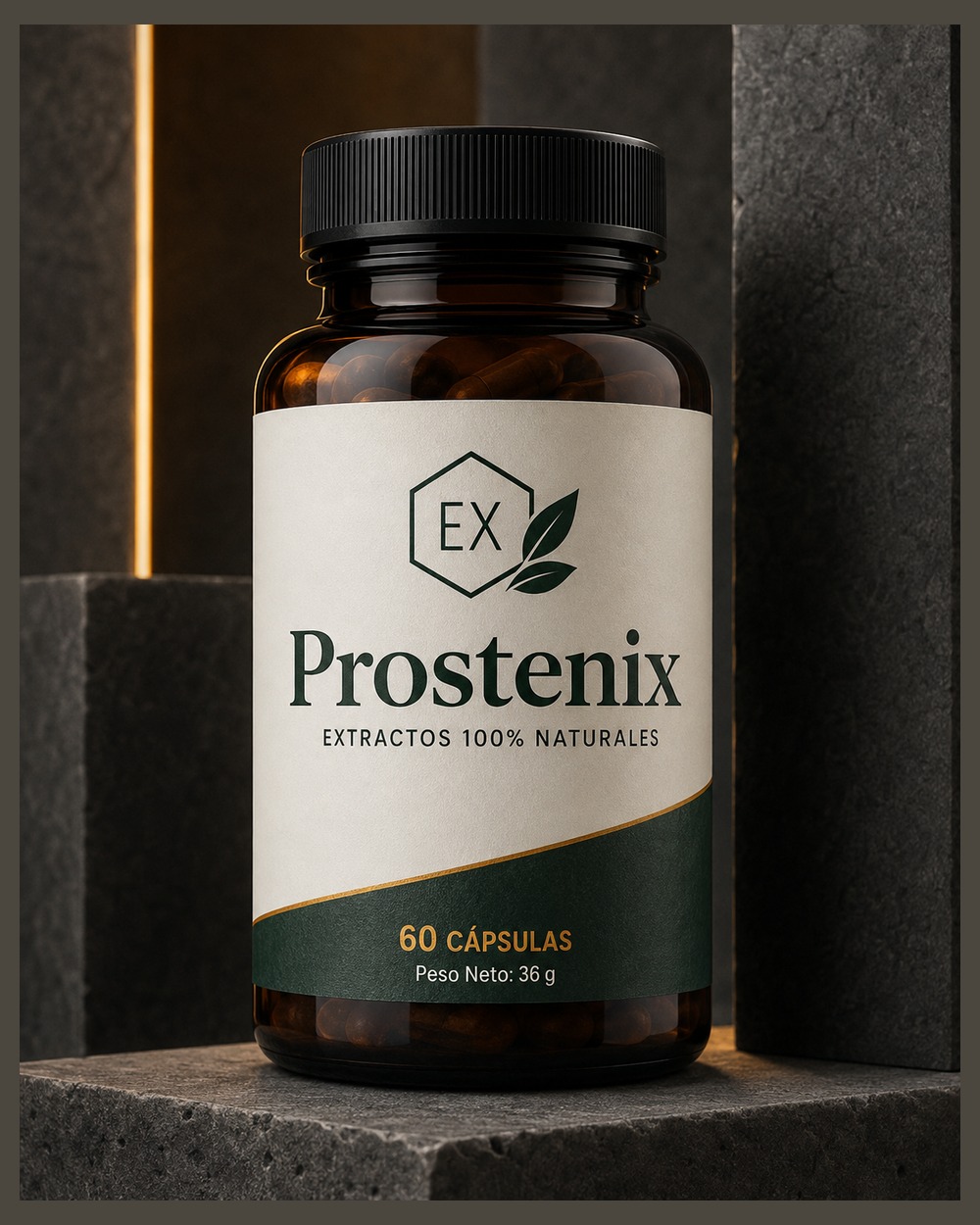 Prostenix en una composición de estudio con tonos crema y verdes